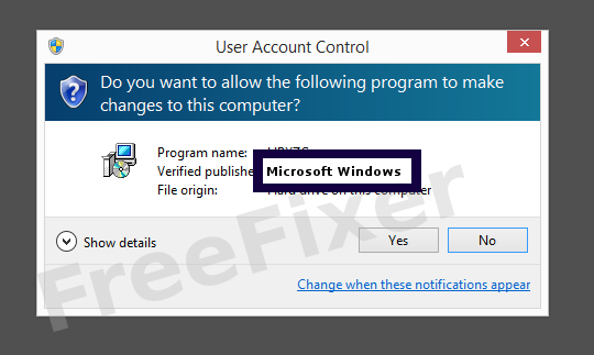 Screenshot where Microsoft Windows appears as the verified publisher in the UAC dialog